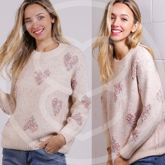 Cozy Textured heart Print Knot Sweater Top - Picture 3 of 4